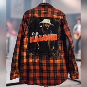 Upcycled POST MALONE Graphic Tshirt Distressed Plaid Flannel Shirt